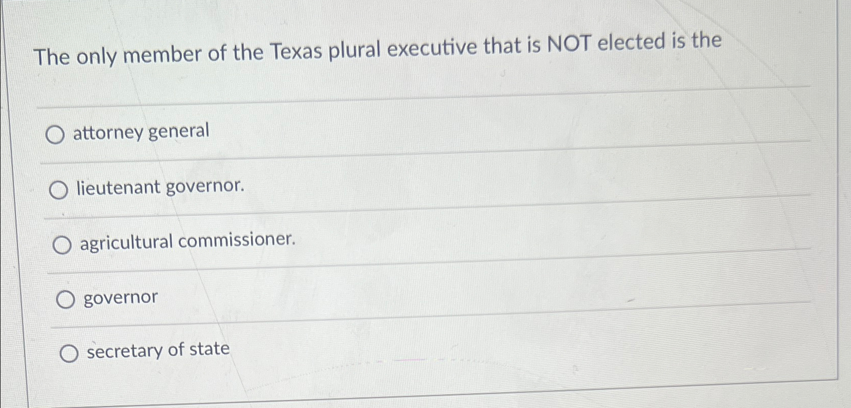 Solved The only member of the Texas plural executive that is
