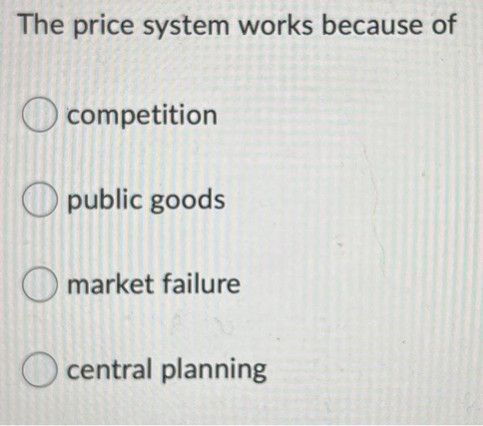Solved The price system works because of O competition O