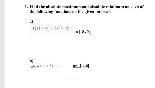 Solved 1. Find The Absolute Maximum And Absolute Minimum