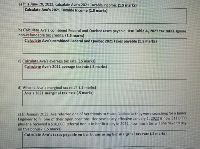 Solved b) Calculate Ava's combined Federal and Quebec taxes