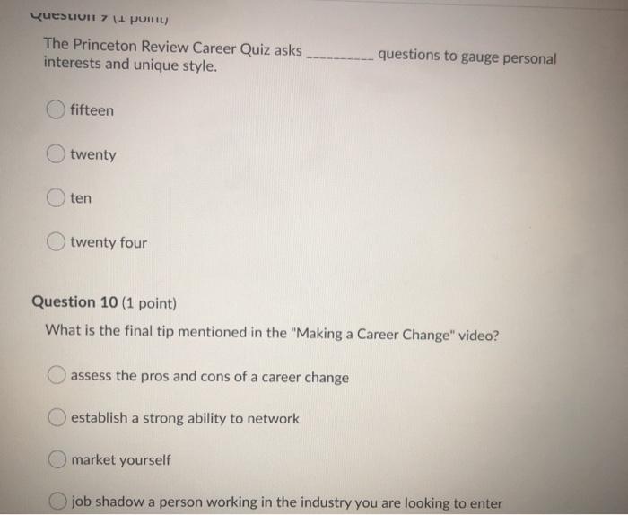 Solved Questi 7 14 polit) The Princeton Review Career Quiz