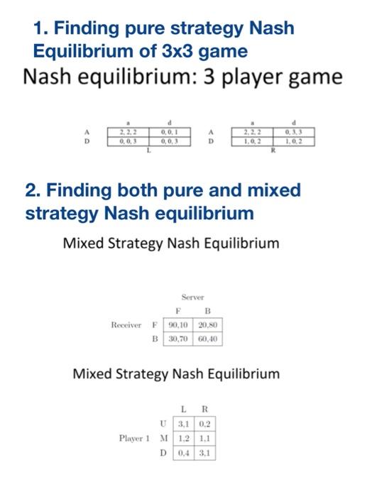 Solved 1. Finding pure strategy Nash Equilibrium of 3x3 game