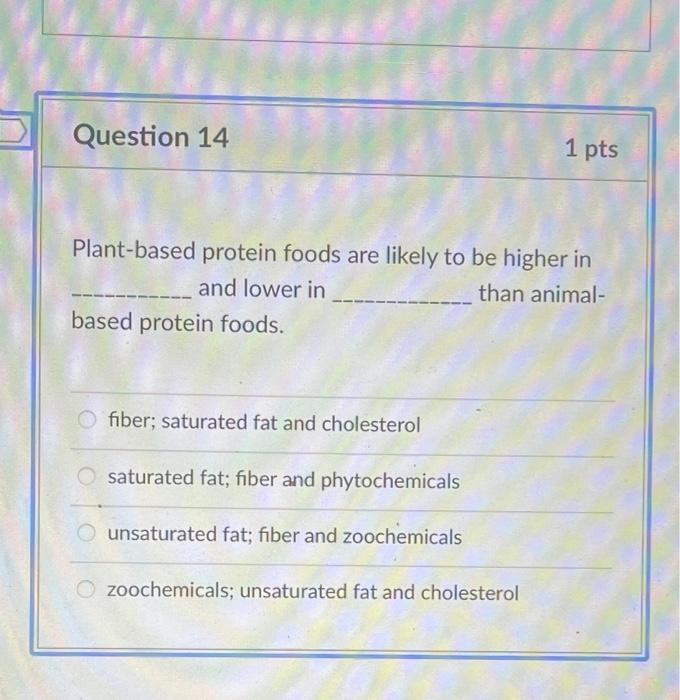 Solved Question 14 1 pts Plantbased protein foods are