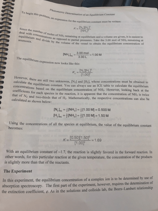 Determination of an Equilibrium Constant Lab.pdf Course Hero