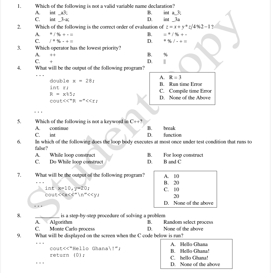 Solved 1. 2. ору 3. Which of the following is not a valid
