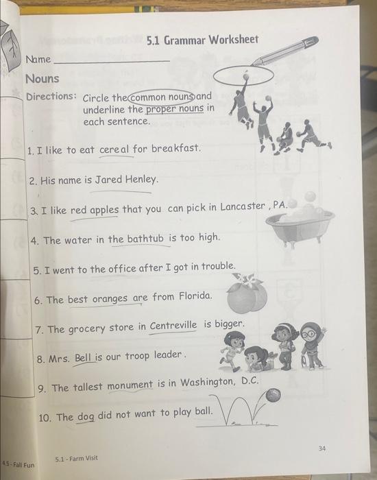 5.1 Grammar' Name Nouns Directions Circle the common