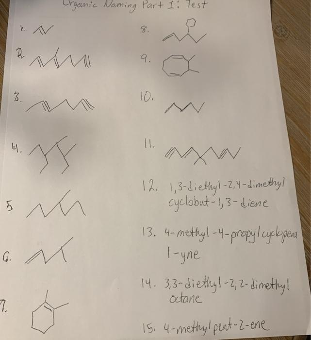 Solved Organic Naming Part 1 Test 2. MM 9. 3. 10. 4. 12.