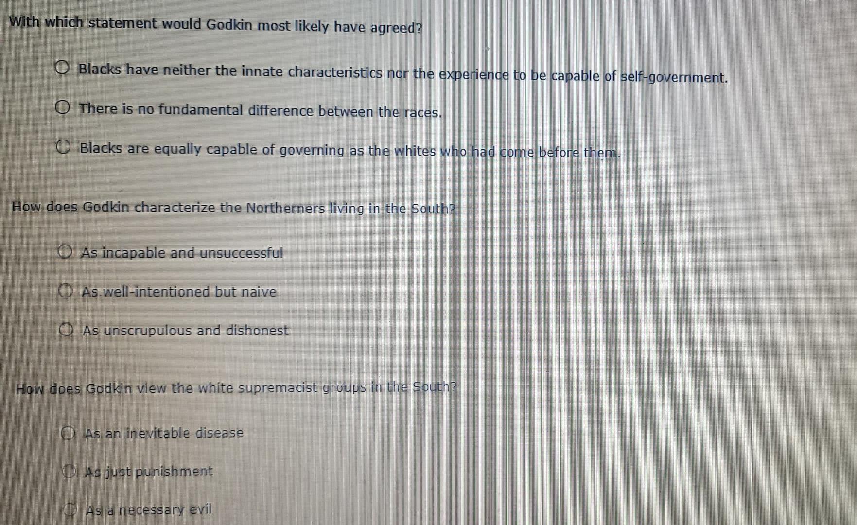 With Which Statement Would Godkin Most Likely Have | Chegg.com
