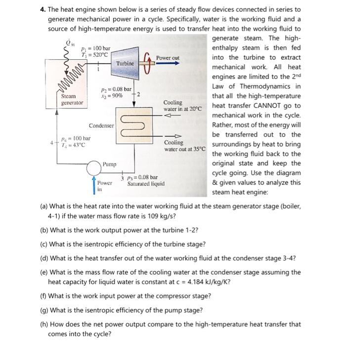 Solved 4. The heat engine shown below is a series of steady | Chegg.com