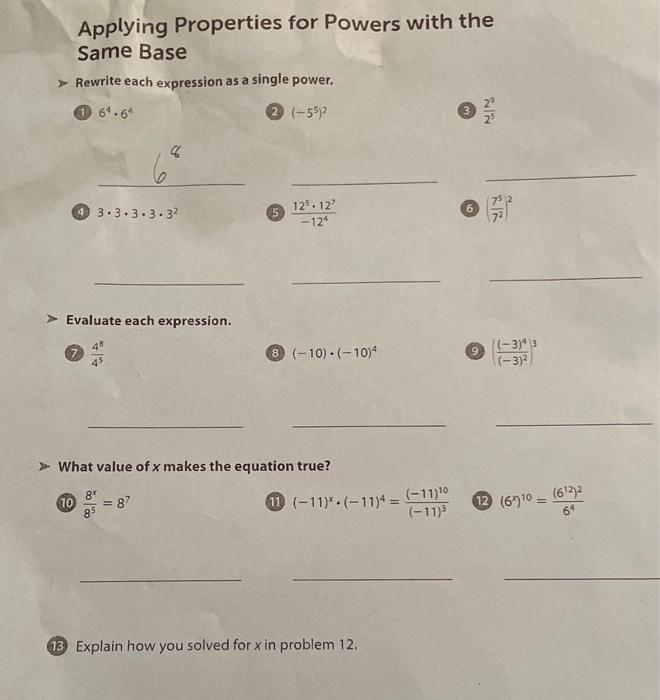 Solved Applying Properties for Powers with the Same Base