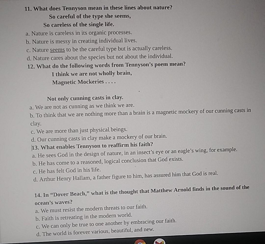 11. What does Tennyson mean in these lines about
