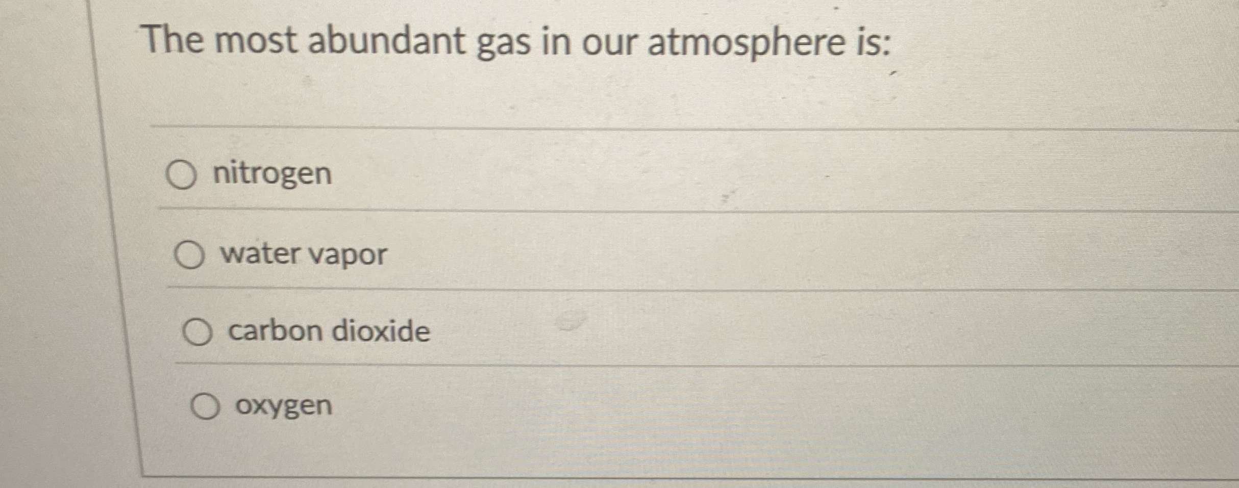 Solved The most abundant gas in our atmosphere