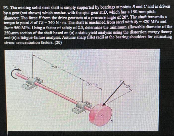[Solved] P3. The rotating solid steel shaft is simply supp
