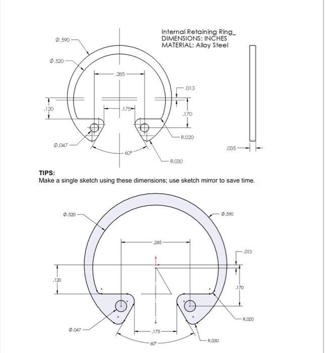 Solved 0.590 Internal Retaining Ring_ DIMENSIONS: INCHES | Chegg.com
