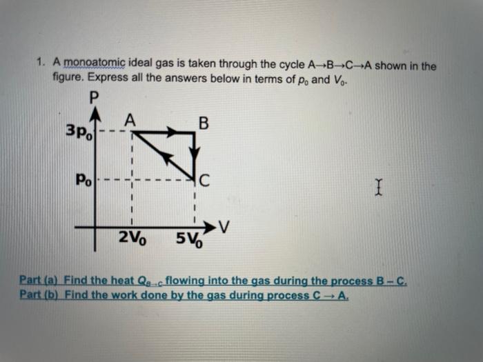 Solved 1. A monoatomic ideal gas is taken through the cycle
