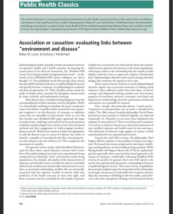 Solved List and define the Bradford Hill’s criteria for