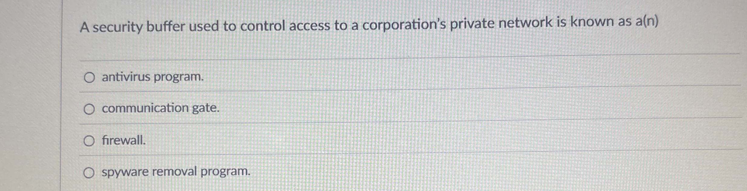 Solved A security buffer used to control access to a