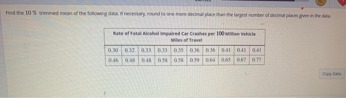 Solved Find The 10 Trimmed Mean Of The Following Data. I...