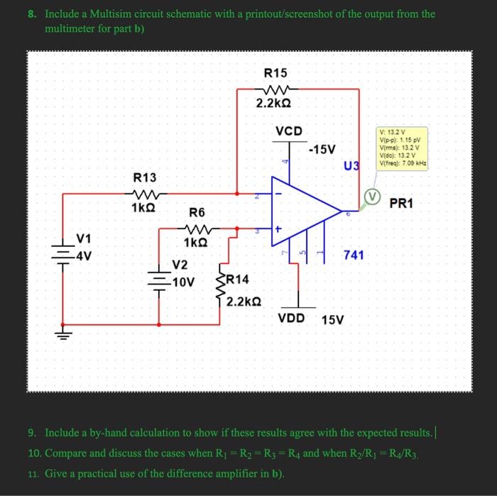 Solved 8. Include a Multisim circuit schematic with a | Chegg.com