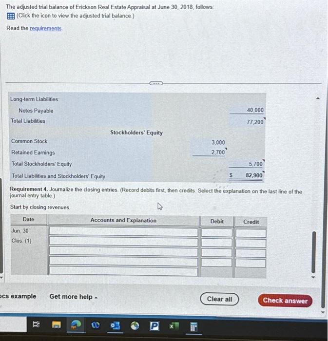 Solved The adjusted trial balance of Erickson Real Estate