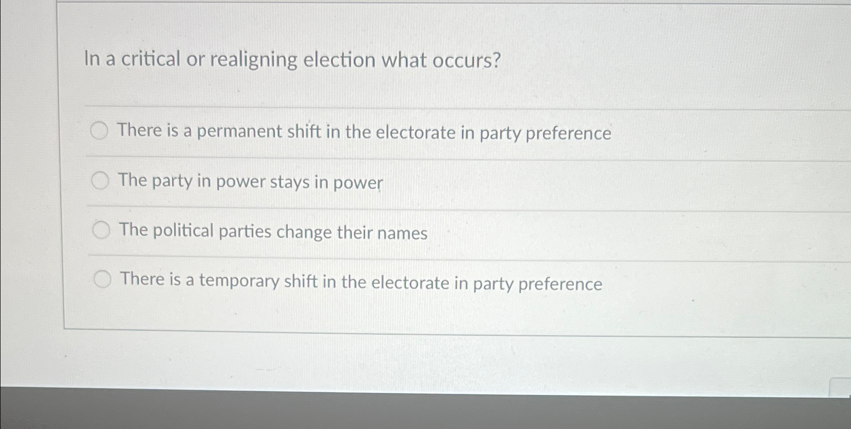 Solved In a critical or realigning election what