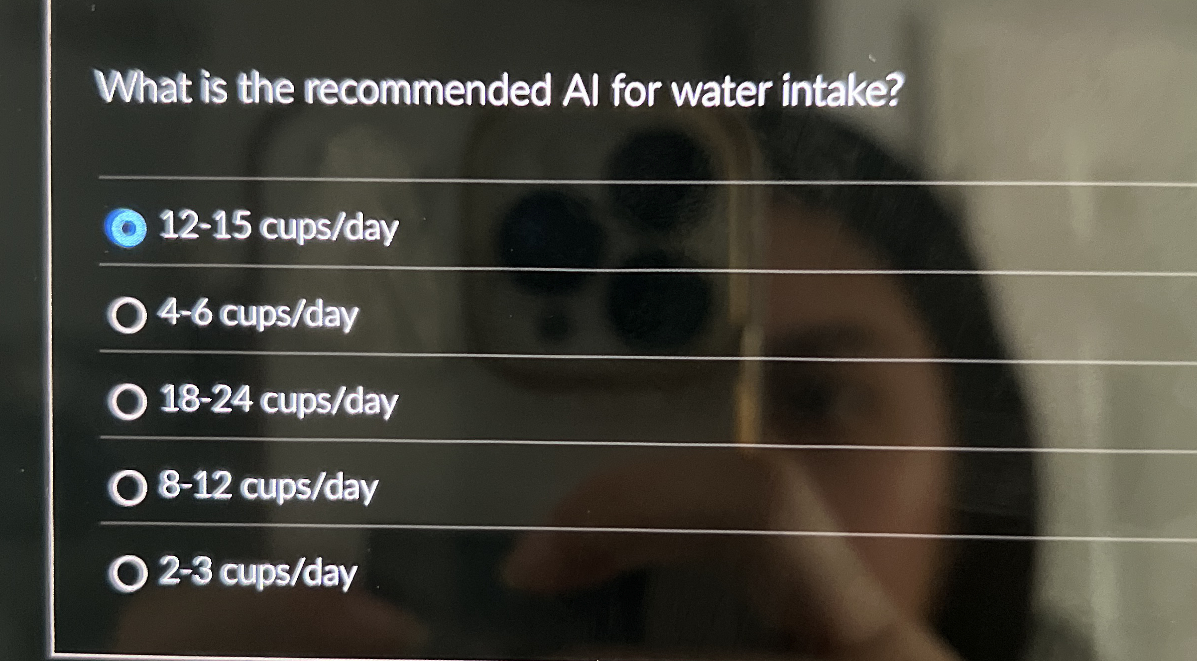 Solved What is the Al for water intake?12 15
