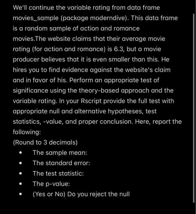 We'll continue the variable rating from data frame