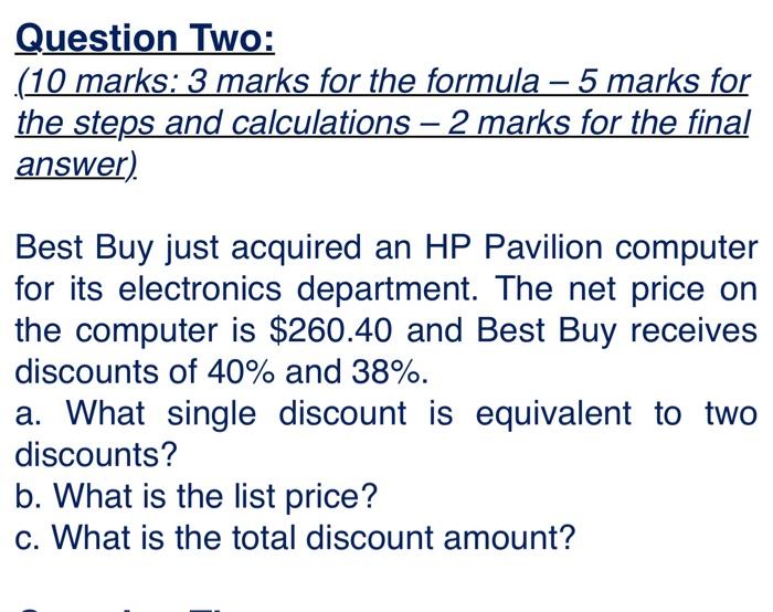 Solved Question Two (10 marks 3 marks for the formula −5