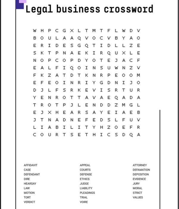 Solved Legal business crossword