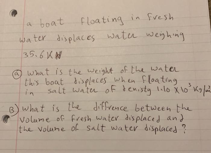 Solved la boat floating in fresh water displaces water