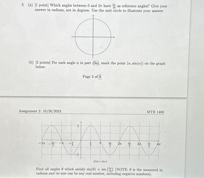 Solved a. Which angles between 0 and 2pi have 5pi/18 as