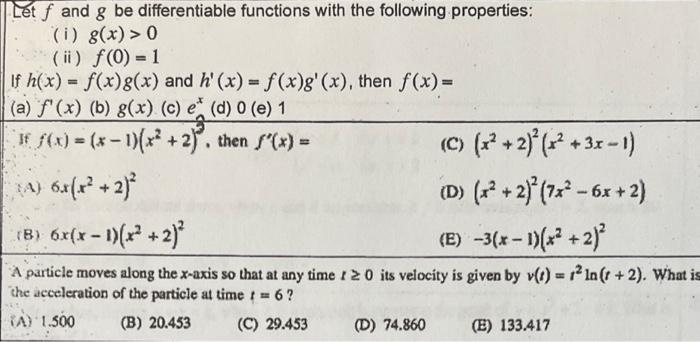 Solved Let F And G Be Differentiable Functions With The | Chegg.com