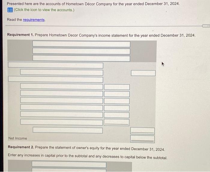 Solved Presented here are the accounts of Hometown Décor