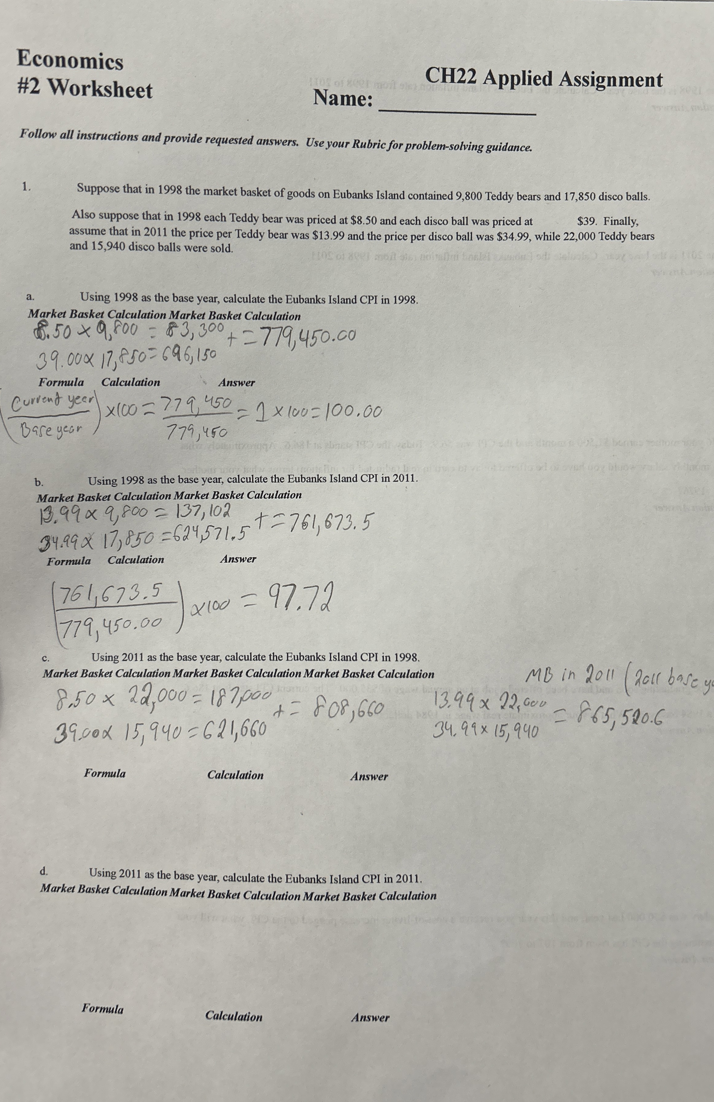 Solved Economics2 ﻿WorksheetCH22 ﻿Applied AssignmentName