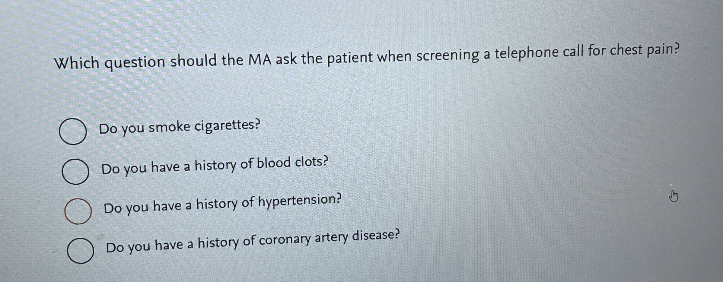 Solved Which question should the MA ask the patient when