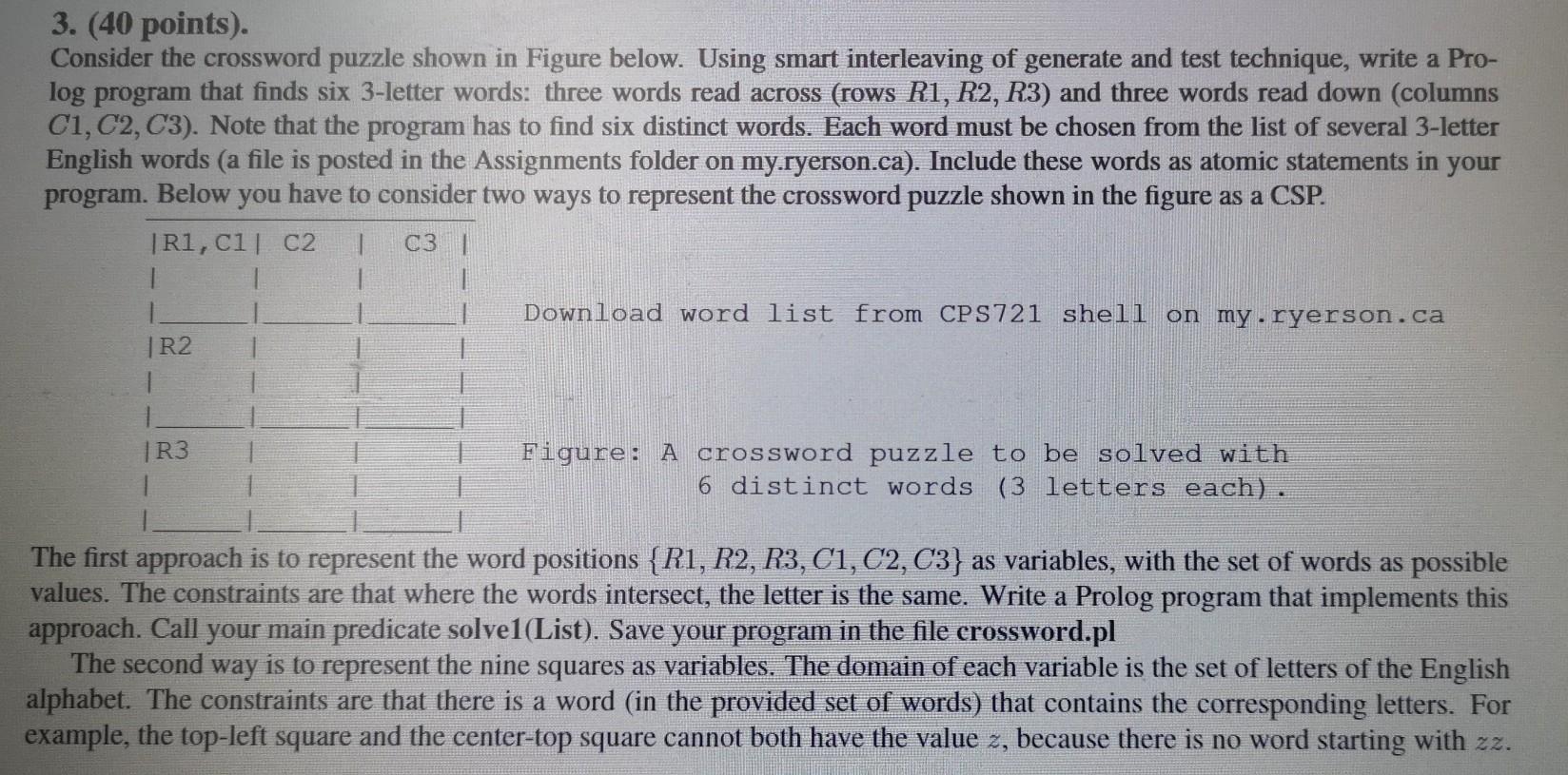 3. (40 points). Consider the crossword puzzle shown