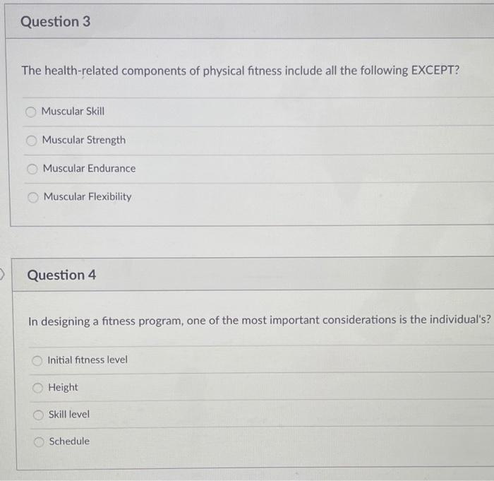 Solved Question 3 The Health-Related Components Of Physical | Chegg.com