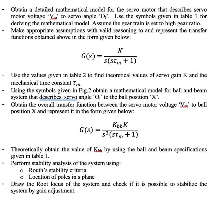 Solved Obtain a detailed mathematical model for the servo