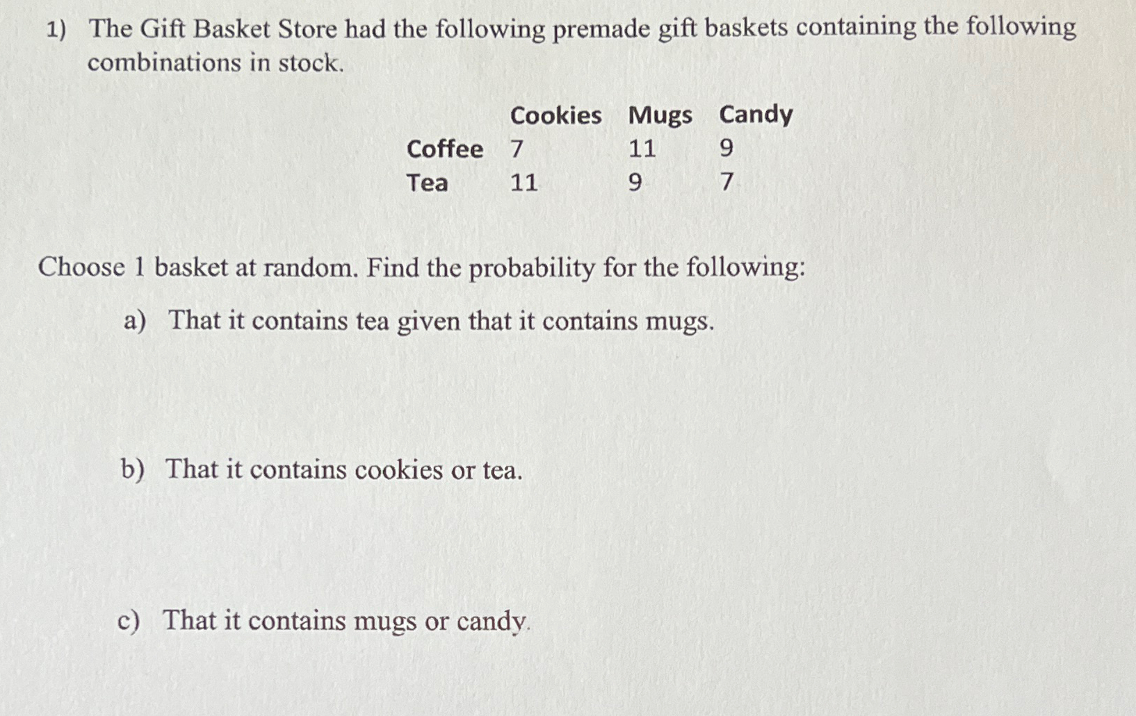 Solved The Gift Basket Store had the following premade gift