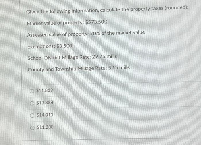 Solved School District Millage Rate 29.75 mills County and