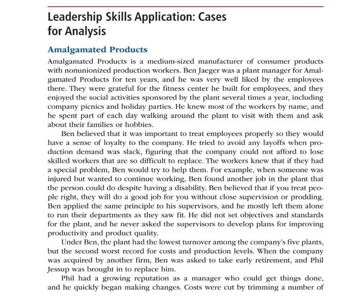 Solved Amalgamated Products Amalgamated Products is a