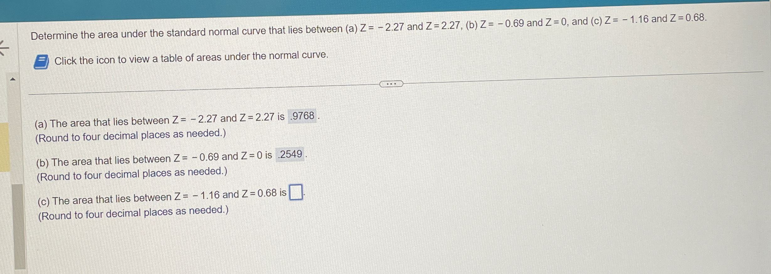 Solved Determine the area under the standard normal curve