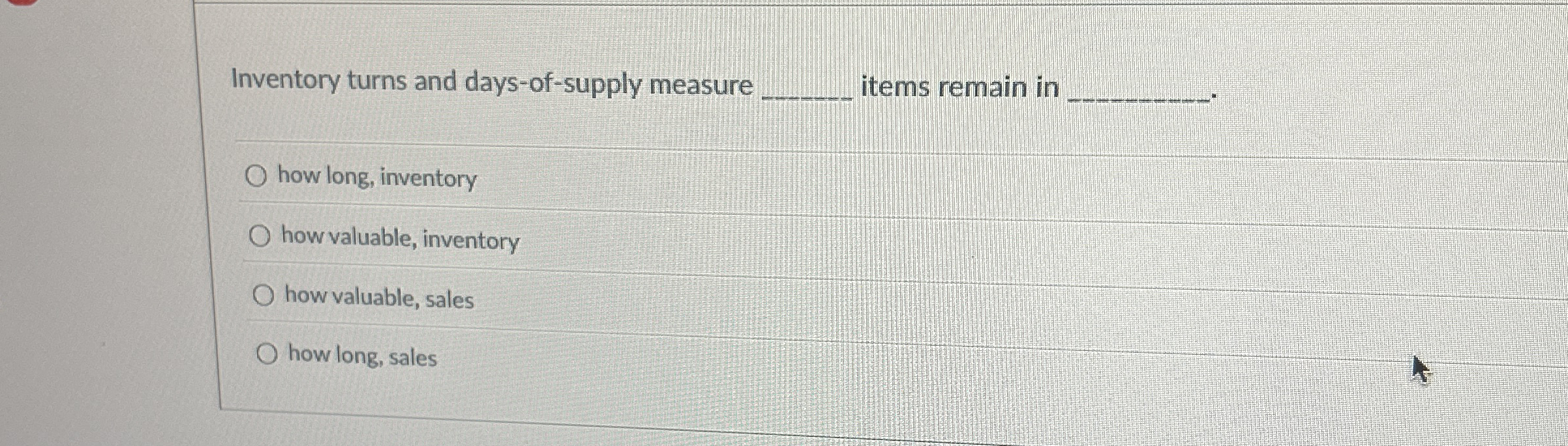 Solved Question 12Daysofsupply for durable goods are