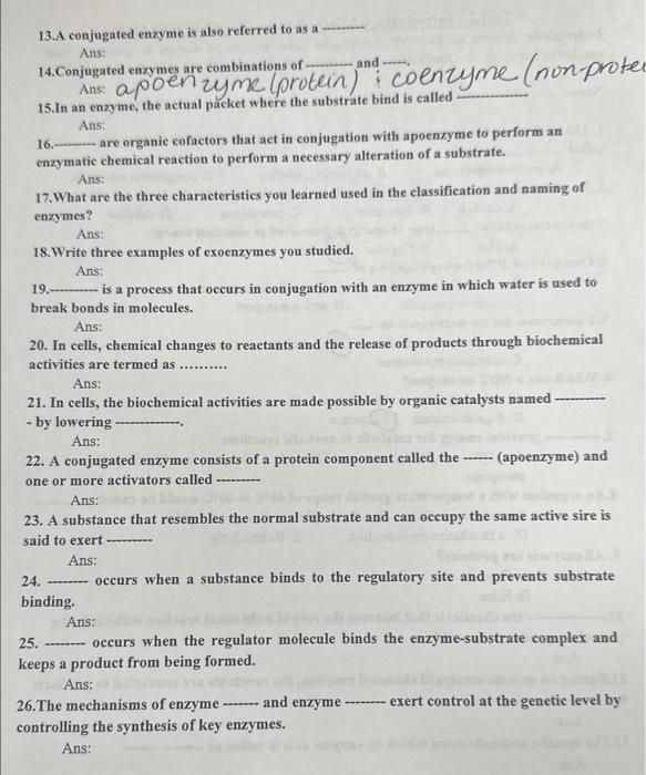 Solved 16..... are organic cofactors that act in