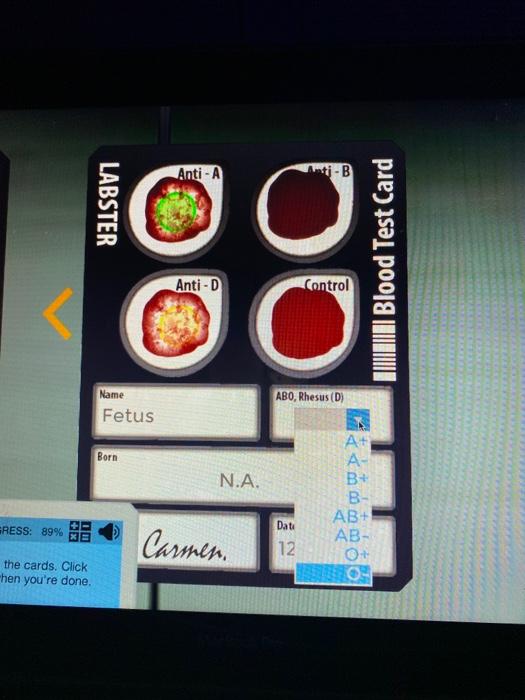 AntiA AntiB LABSTER o o 00 Dal Blood Test Card