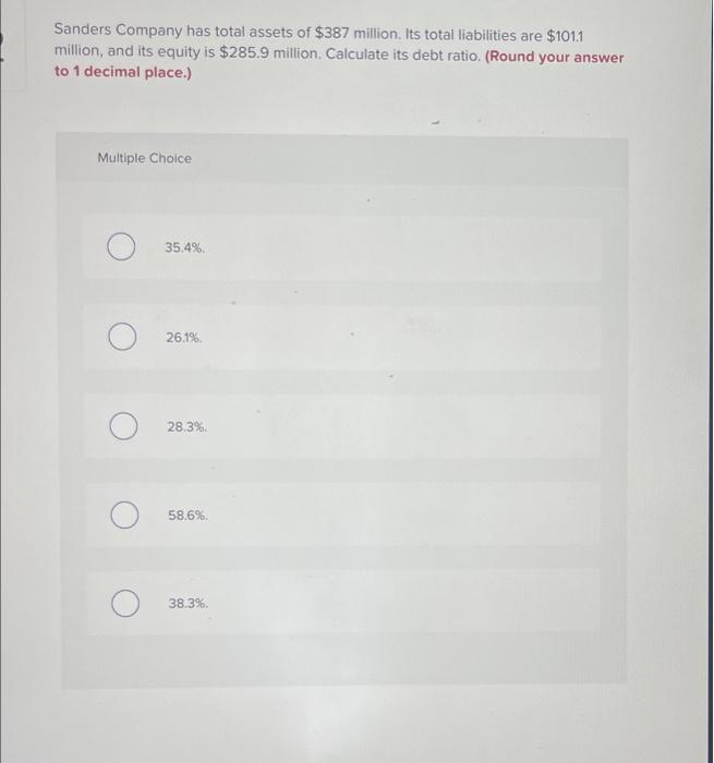 Solved Sanders Company has total assets of 387 million. Its