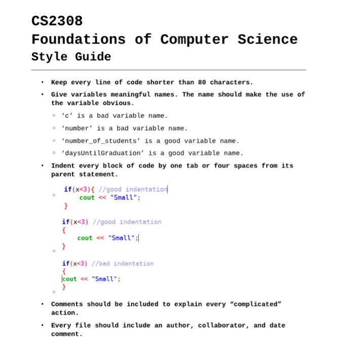Solved CS2308 Foundations of Computer Science Style Guide