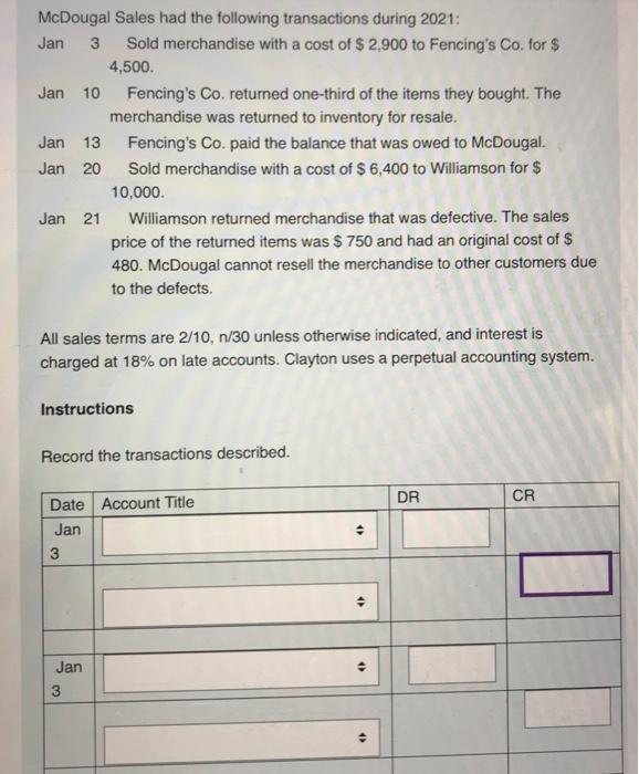 Solved McDougal Sales had the following transactions during