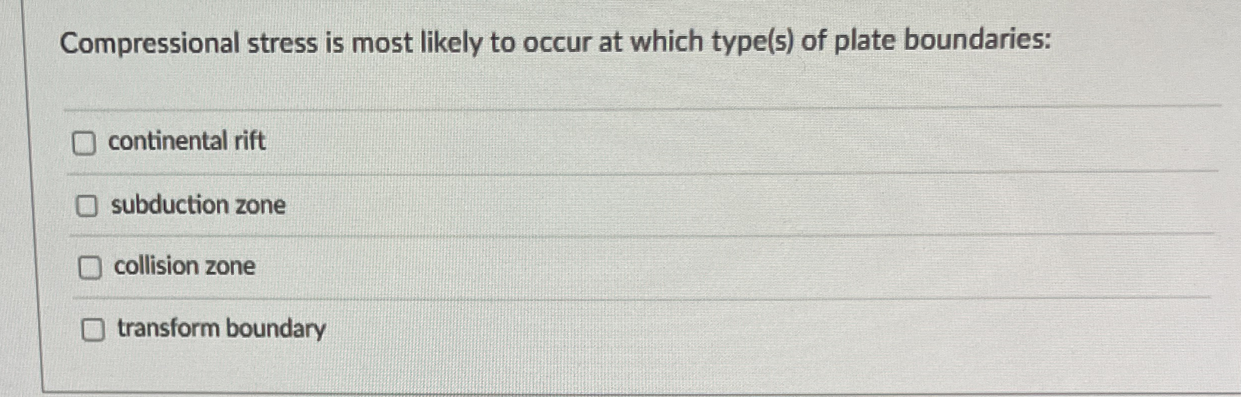 Solved Compressional stress is most likely to occur at which