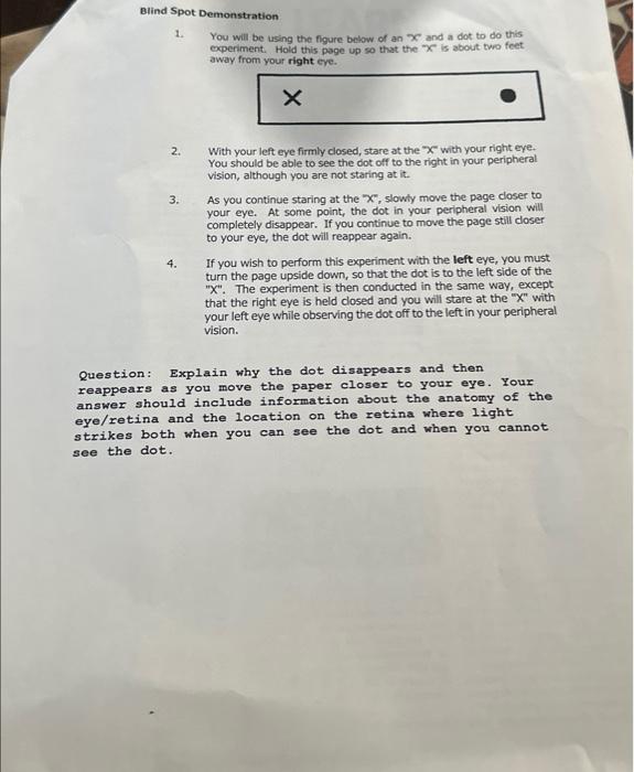 Solved Blind Spot Demonstration 1. You will be using the | Chegg.com